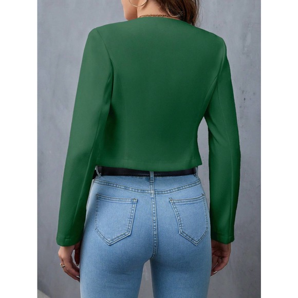 🌟 minimalist business casual Zip Detail Open Front Cropped Blazer jacket - Picture 5 of 8